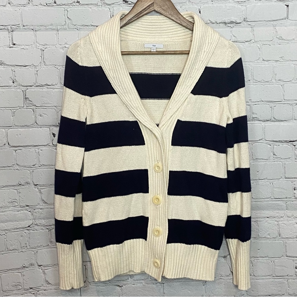 GAP navy and cream striped cardigan